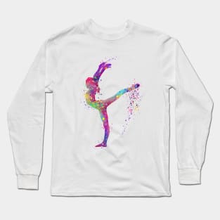 Gymnastics Girl Art Watercolor Sport Decor Gift Long Sleeve T-Shirt